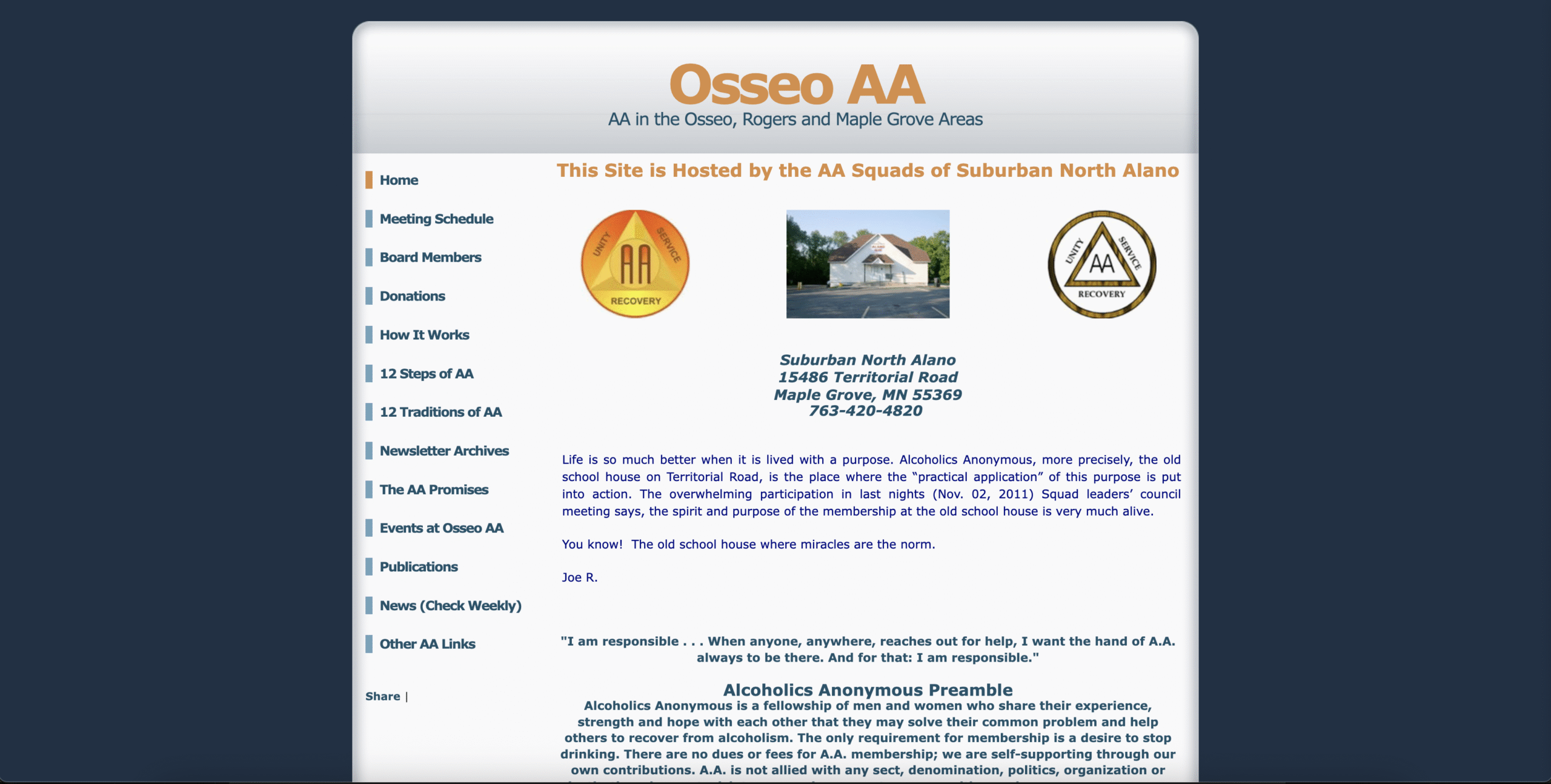 Old website homepage design